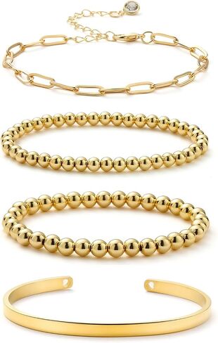 Starain Rose Gold Beaded Bracelets for Women 18K Gold Plated Beaded Ball Stackable Stretch Bracelet Gold Cuff Bangle Set in Kuwait