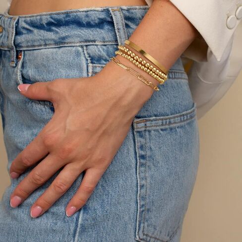 Starain Rose Gold Beaded Bracelets for Women 18K Gold Plated Beaded Ball Stackable Stretch Bracelet Gold Cuff Bangle Set in Kuwait
