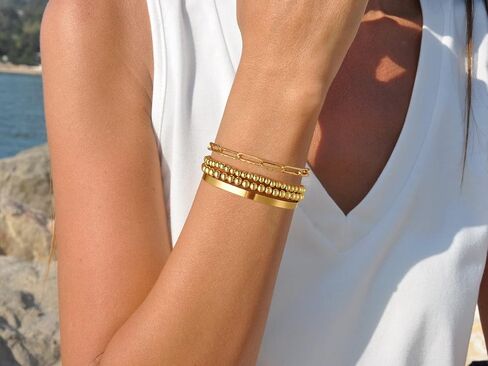 Starain Rose Gold Beaded Bracelets for Women 18K Gold Plated Beaded Ball Stackable Stretch Bracelet Gold Cuff Bangle Set in Kuwait