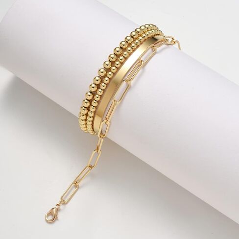 Starain Rose Gold Beaded Bracelets for Women 18K Gold Plated Beaded Ball Stackable Stretch Bracelet Gold Cuff Bangle Set in Kuwait