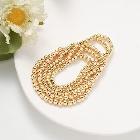 Starain Rose Gold Beaded Bracelets for Women 18K Gold Plated Beaded Ball Stackable Stretch Bracelet Gold Cuff Bangle Set in Kuwait