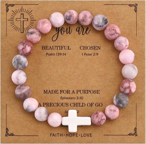 VIBILIA Cross Beaded Bracelets for Women, Inspirational Natural Heart Religious Bracelets for Women, Birthday Christian Gifts for Women on Thanksgiving Christmas Gifts in Saudi Arabia