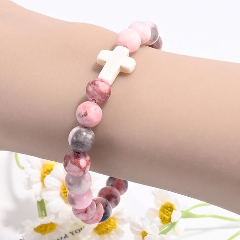 VIBILIA Cross Beaded Bracelets for Women, Inspirational Natural Heart Religious Bracelets for Women, Birthday Christian Gifts for Women on Thanksgiving Christmas Gifts in Saudi Arabia