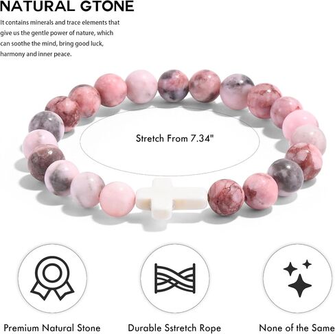 VIBILIA Cross Beaded Bracelets for Women, Inspirational Natural Heart Religious Bracelets for Women, Birthday Christian Gifts for Women on Thanksgiving Christmas Gifts in Saudi Arabia