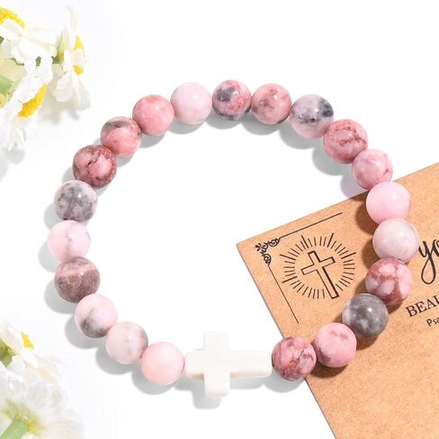 VIBILIA Cross Beaded Bracelets for Women, Inspirational Natural Heart Religious Bracelets for Women, Birthday Christian Gifts for Women on Thanksgiving Christmas Gifts in Saudi Arabia