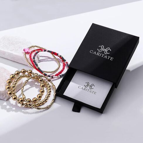 Gold Beaded Bracelets for Women: 14K Gold Bracelets for Women Trendy Dainty Gold Ball Bracelet Stack for Womens - Boho Stretch Bracelets Jewelry Sets with Cross Fashion Accessories Gifts for Women in Kuwait