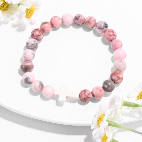 VIBILIA Cross Beaded Bracelets for Women, Inspirational Natural Heart Religious Bracelets for Women, Birthday Christian Gifts for Women on Thanksgiving Christmas Gifts in Saudi Arabia