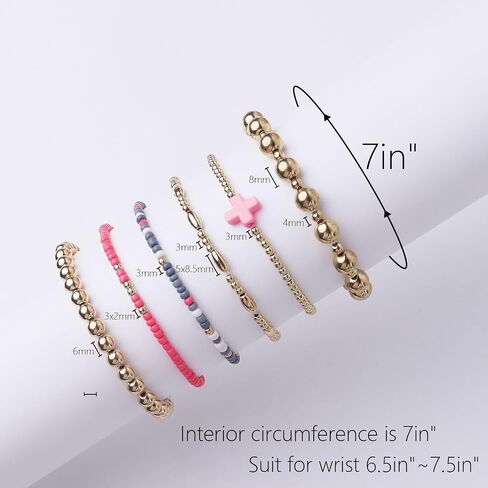 Gold Beaded Bracelets for Women: 14K Gold Bracelets for Women Trendy Dainty Gold Ball Bracelet Stack for Womens - Boho Stretch Bracelets Jewelry Sets with Cross Fashion Accessories Gifts for Women in Kuwait