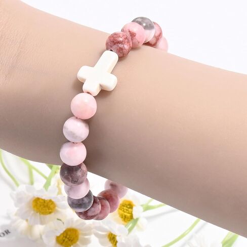 VIBILIA Cross Beaded Bracelets for Women, Inspirational Natural Heart Religious Bracelets for Women, Birthday Christian Gifts for Women on Thanksgiving Christmas Gifts in Saudi Arabia