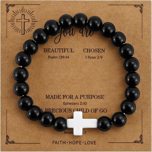 VIBILIA Cross Beaded Bracelets for Women, Inspirational Natural Heart Religious Bracelets for Women, Birthday Christian Gifts for Women on Thanksgiving Christmas Gifts in Saudi Arabia