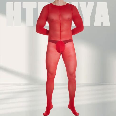 htruiya مثير bodystbocking رجالي الملابس الداخلية كاملة الجسم تخزين رقيقة ماتي رجال الأسود جولة الرقبة طويلة الأكمام in Kuwait
