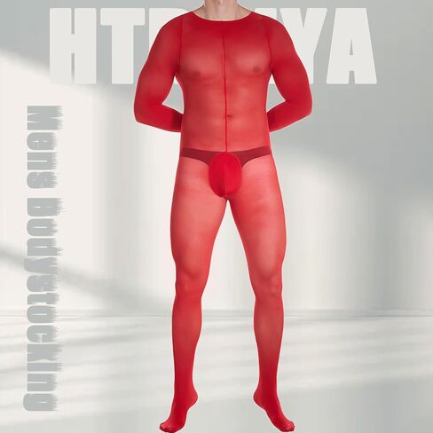htruiya مثير bodystbocking رجالي الملابس الداخلية كاملة الجسم تخزين رقيقة ماتي رجال الأسود جولة الرقبة طويلة الأكمام in Kuwait