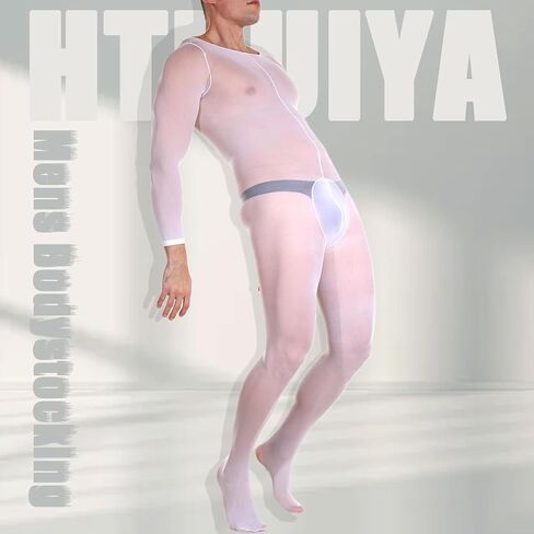 htruiya مثير bodystbocking رجالي الملابس الداخلية كاملة الجسم تخزين رقيقة ماتي رجال الأسود جولة الرقبة طويلة الأكمام in Kuwait