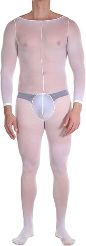 htruiya مثير bodystbocking رجالي الملابس الداخلية كاملة الجسم تخزين رقيقة ماتي رجال الأسود جولة الرقبة طويلة الأكمام in Kuwait