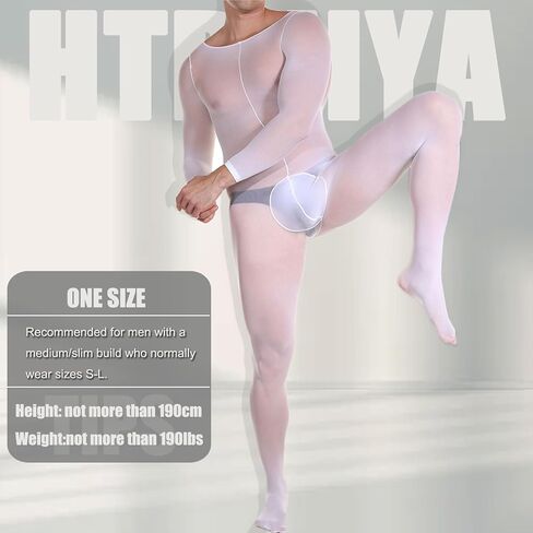 htruiya مثير bodystbocking رجالي الملابس الداخلية كاملة الجسم تخزين رقيقة ماتي رجال الأسود جولة الرقبة طويلة الأكمام in Kuwait