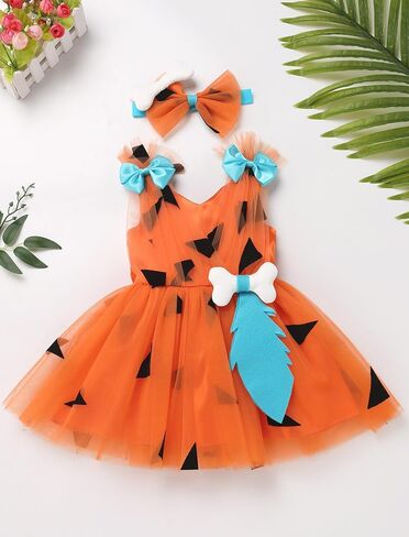 IMEKIS Toddler Girls Tulle Dress Headband Strawberry Cow Tutu Birthday Party Outfit Cake Smash Photo Shoot 1-6T in Kuwait