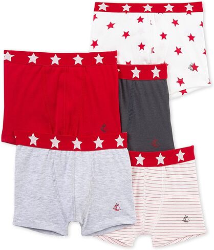Petit Bateau Boys '5 Pack Boxers و Solid Box -Box Boxband مع Star Weistband in Kuwait