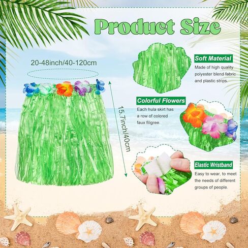 Jecery 20 Pcs Grass Skirts Hawaiian Luau Hula Skirts with 20 Leis 40 Bracelets 20 Necklaces for Women Adult Tropical Beach Holiday Hawaiian Luau Party Decorations in Kuwait