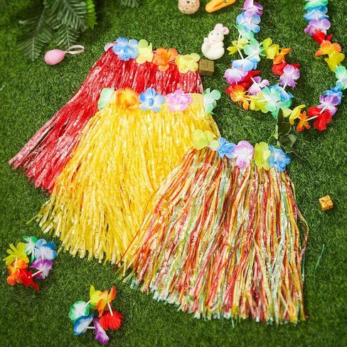 Jecery 20 Pcs Grass Skirts Hawaiian Luau Hula Skirts with 20 Leis 40 Bracelets 20 Necklaces for Women Adult Tropical Beach Holiday Hawaiian Luau Party Decorations in Kuwait