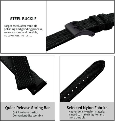 Premium Soft Hybrid (Leather and Sailcloth) Watch Bands for Men Women,18mm 20mm 22mm Multiple Sizes Quick Release Replacement Watch Straps in Kuwait