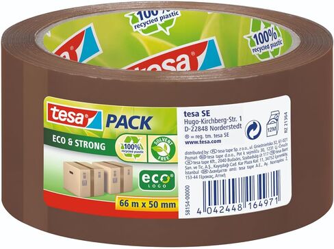 tesapack Eco & Strong - Environmentally Friendly Packing Tape Made of 100% Recycled Plastic, UV-Resistant and Age-Resistant - Transparent - 66 m x 50 mm in Kuwait