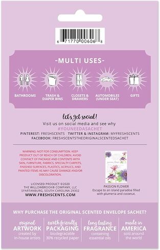 Willowbrook | Fresh Scents Scented Sachet Packet | White Cotton | Air Freshener Bags for Drawers, Closets, Cars | 3 Pack | Long Lasting Home Fragrance in Kuwait