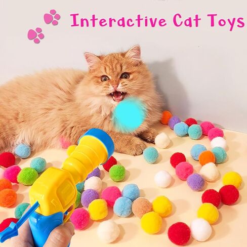 كرات لعبة Cat مع مجموعة قاذفات ، 2 قاذفات لعبة Cat و 100 Glitter Cat Pom Pom Balls ، Cat Fetch Toy Interactive Toy Balls for Kitty Gifts in Kuwait