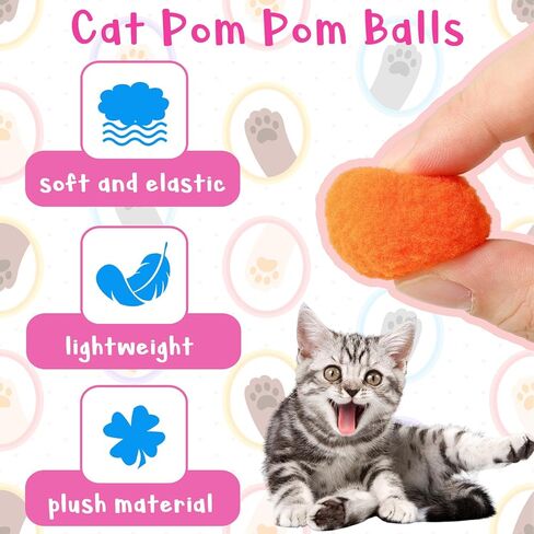 كرات لعبة Cat مع مجموعة قاذفات ، 2 قاذفات لعبة Cat و 100 Glitter Cat Pom Pom Balls ، Cat Fetch Toy Interactive Toy Balls for Kitty Gifts in Kuwait