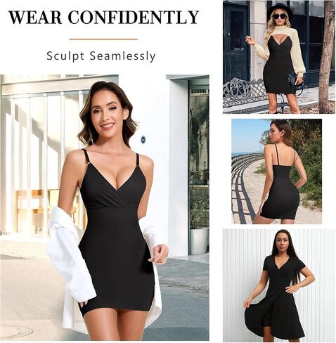 Shapewear Slips For Under Dress Tummy Control Full Slip Body Shaper Seamless Shaping Slip Knee Length Deep V Neck in Saudi Arabia