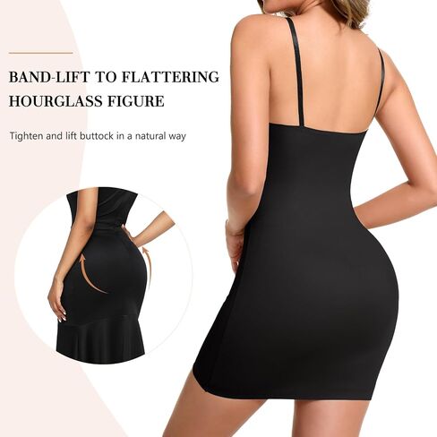 Shapewear Slips For Under Dress Tummy Control Full Slip Body Shaper Seamless Shaping Slip Knee Length Deep V Neck in Saudi Arabia