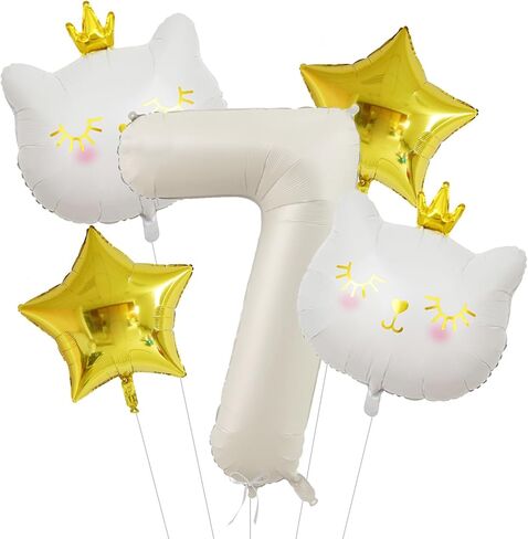 Cat Balloons White Number 1 Balloon Cat Birthday Decorations White Cat Foil Balloon 1th Birthday Decorations for Girl in Kuwait