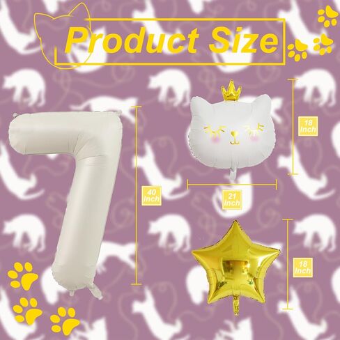 Cat Balloons White Number 1 Balloon Cat Birthday Decorations White Cat Foil Balloon 1th Birthday Decorations for Girl in Kuwait