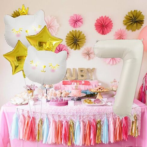 Cat Balloons White Number 1 Balloon Cat Birthday Decorations White Cat Foil Balloon 1th Birthday Decorations for Girl in Kuwait