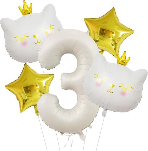 Cat Balloons White Number 1 Balloon Cat Birthday Decorations White Cat Foil Balloon 1th Birthday Decorations for Girl in Kuwait