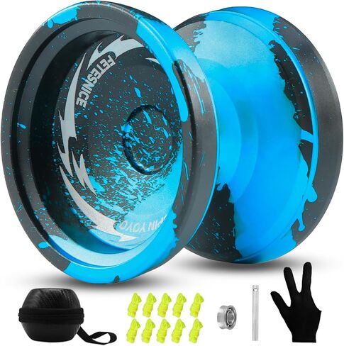 Foutesnice FS23 Metal Yo-Yo Professional-خدعة استجابة Yoyo للأطفال من 8 إلى 12 مبتدئين والكبار ، تدور الإصبع Yo-Yo مع 10 سلاسل ، حالة ، قفاز ومجموعة محمل قابلة للتعديل-شريحة Blue Blue in Kuwait
