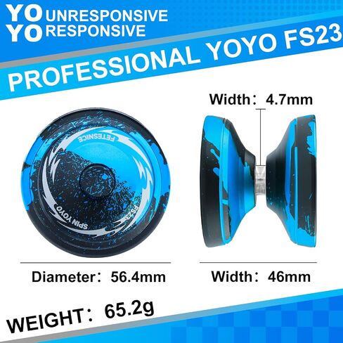 Foutesnice FS23 Metal Yo-Yo Professional-خدعة استجابة Yoyo للأطفال من 8 إلى 12 مبتدئين والكبار ، تدور الإصبع Yo-Yo مع 10 سلاسل ، حالة ، قفاز ومجموعة محمل قابلة للتعديل-شريحة Blue Blue in Kuwait