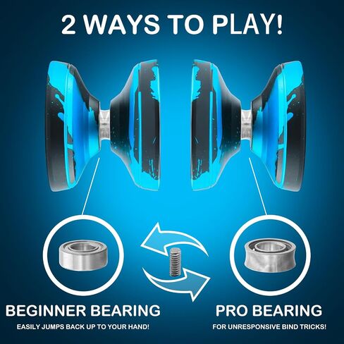 Foutesnice FS23 Metal Yo-Yo Professional-خدعة استجابة Yoyo للأطفال من 8 إلى 12 مبتدئين والكبار ، تدور الإصبع Yo-Yo مع 10 سلاسل ، حالة ، قفاز ومجموعة محمل قابلة للتعديل-شريحة Blue Blue in Kuwait