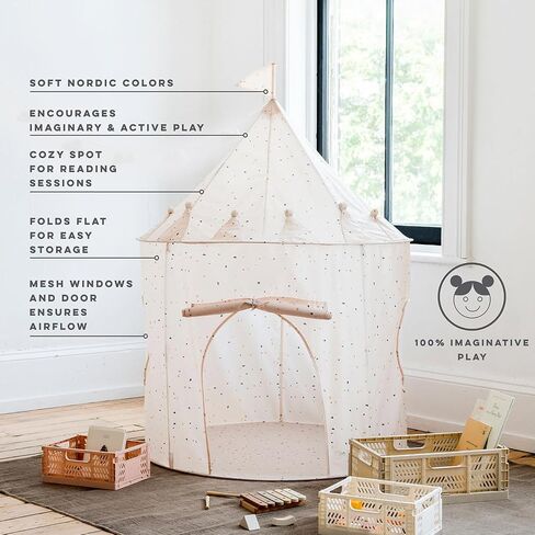 3 Sprouts Kids Play Tent - نسيج معاد تدويره مستدامة - مسرح فسيح للأطفال للألعاب الداخلية للأولاد والبنات - Fort Fort Up House للأطفال الصغار والأطفال الذين تتراوح أعمارهم بين 3-10 - لوحة المدسيم البيج in Kuwait