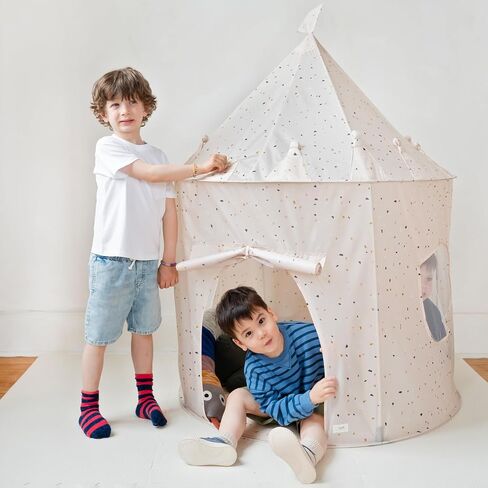 3 Sprouts Kids Play Tent - نسيج معاد تدويره مستدامة - مسرح فسيح للأطفال للألعاب الداخلية للأولاد والبنات - Fort Fort Up House للأطفال الصغار والأطفال الذين تتراوح أعمارهم بين 3-10 - لوحة المدسيم البيج in Kuwait