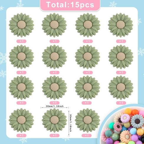 30mm Silicone Focal Beads for Pens, 15pcs Sunflower Silicone Beads for Keychain Making Bracelet Necklace Making DIY Craft(Mixed color) in Kuwait