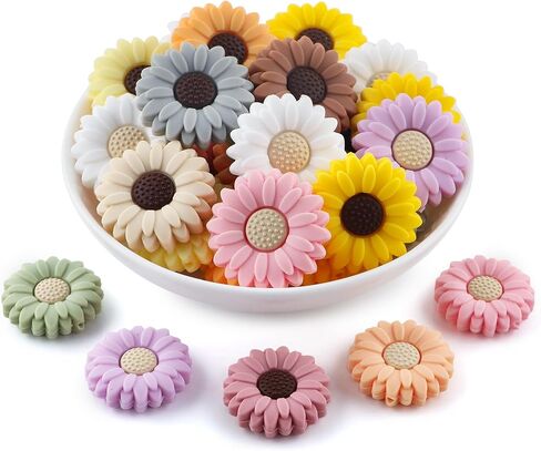 30mm Silicone Focal Beads for Pens, 15pcs Sunflower Silicone Beads for Keychain Making Bracelet Necklace Making DIY Craft(Mixed color) in Kuwait