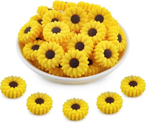 30mm Silicone Focal Beads for Pens, 15pcs Sunflower Silicone Beads for Keychain Making Bracelet Necklace Making DIY Craft(Mixed color) in Kuwait