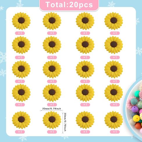 30mm Silicone Focal Beads for Pens, 15pcs Sunflower Silicone Beads for Keychain Making Bracelet Necklace Making DIY Craft(Mixed color) in Kuwait