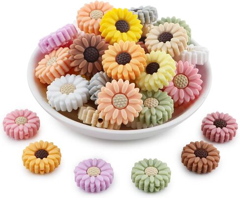 30mm Silicone Focal Beads for Pens, 15pcs Sunflower Silicone Beads for Keychain Making Bracelet Necklace Making DIY Craft(Mixed color) in Kuwait