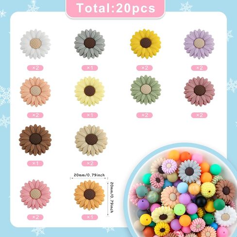 30mm Silicone Focal Beads for Pens, 15pcs Sunflower Silicone Beads for Keychain Making Bracelet Necklace Making DIY Craft(Mixed color) in Kuwait