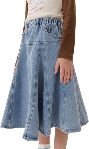 marc & janie Girls Loose Ruffle Long Denim Skirt Kids Cotton Soft A Line Half Jean Skirts 250135 in Saudi Arabia