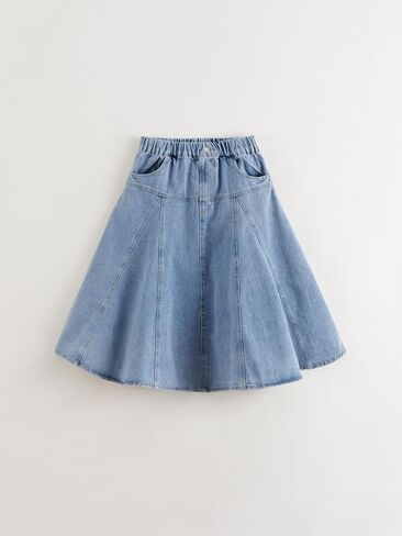 marc & janie Girls Loose Ruffle Long Denim Skirt Kids Cotton Soft A Line Half Jean Skirts 250135 in Saudi Arabia