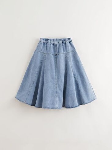 marc & janie Girls Loose Ruffle Long Denim Skirt Kids Cotton Soft A Line Half Jean Skirts 250135 in Saudi Arabia