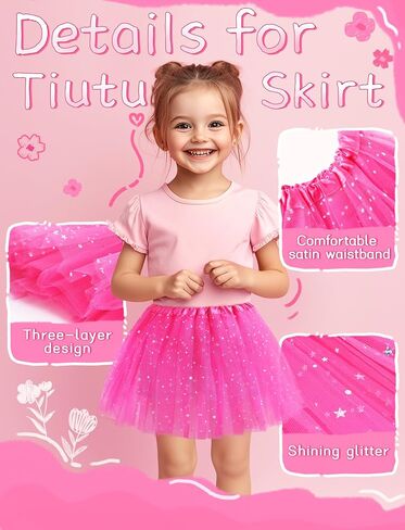 Tutu for Girls Stars Sequins Princess Ballet Dress Tulle Skirt for Girls 4-12 Years 3 Layered in Kuwait