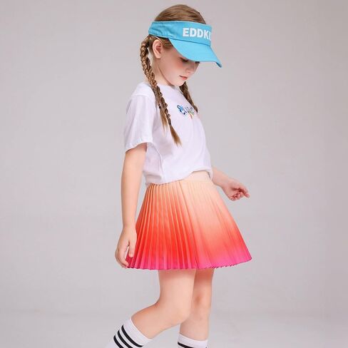 الفتيات التدرج الطباعة skorts مع شورتات مدمجة | تنورة متزلجة قابلة للتعديل عالية الخصر للمدرسة واللعب | سن 5-12 سنة in Kuwait